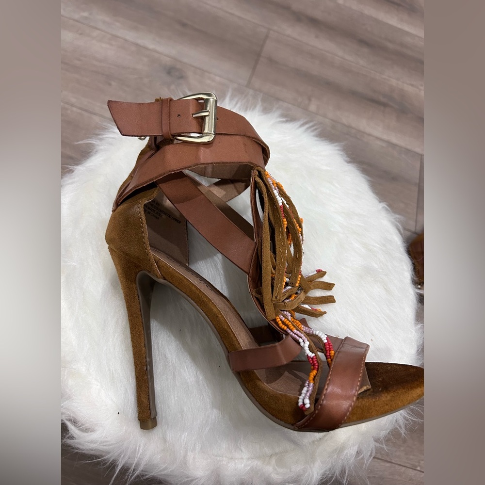 🎉PRICE ⬇️ ZIGISOHO • Cognac Leather High Heel Sandal • sz 6.5 - Picture 3 of 8
